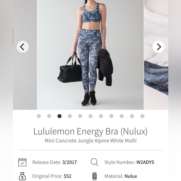 Lululemon Energy Bra (Nulux)- Mini Concrete Jungle Alpine White Multi/ Size 8 - Picture 8 of 8
